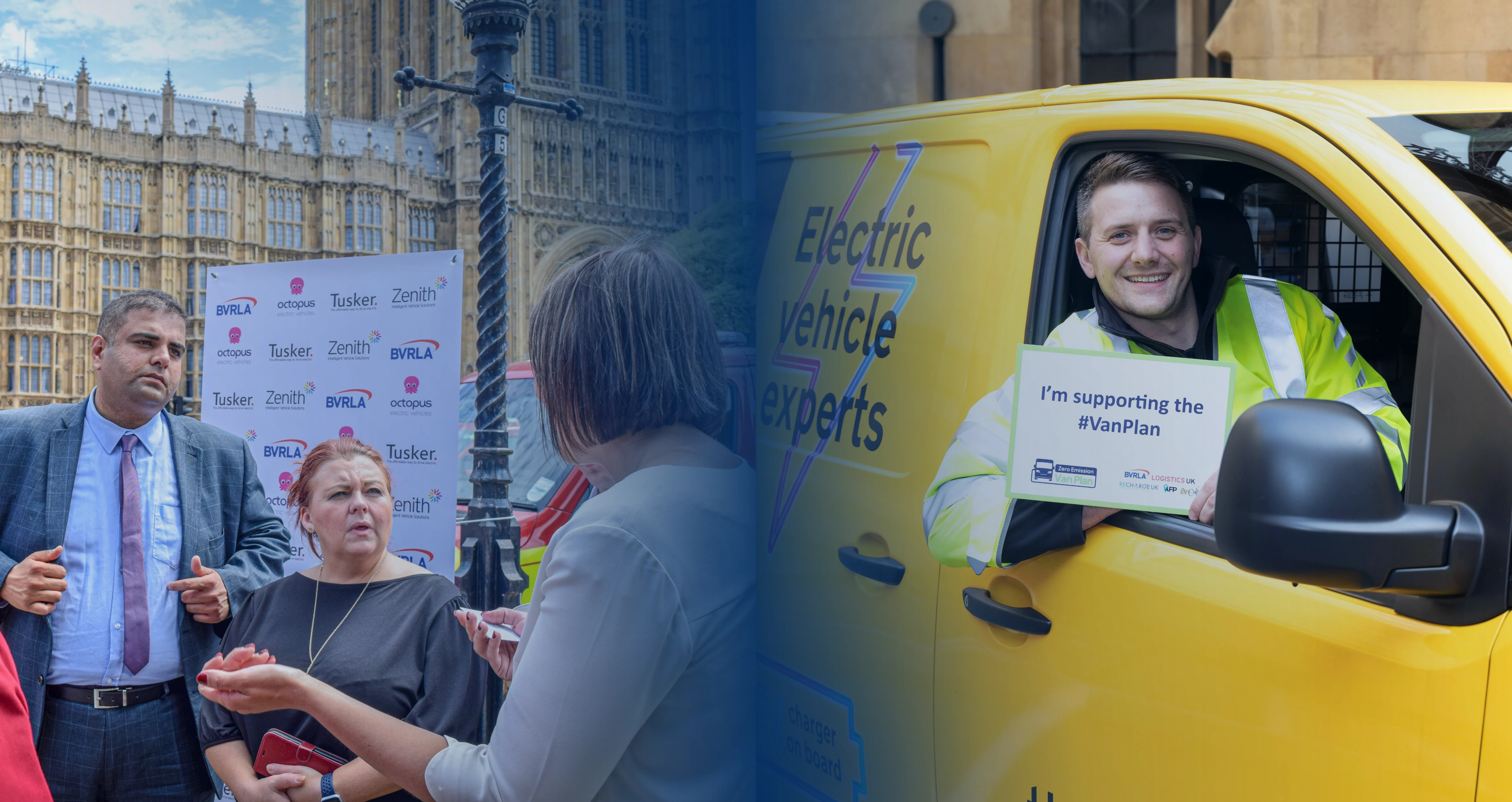 Image of two shots from BVRLA campaigns. See The Benefit for company car tax, and the Zero Emission Van Plan